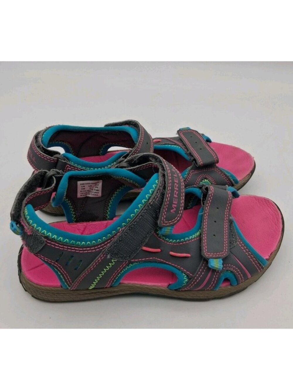 Girls Merrell Panther Sandals Size 3M Gray Pink Blue Select Grip